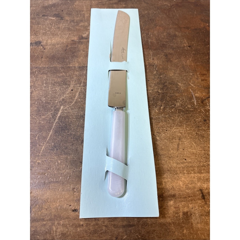 Vintage Leonard Silver Cake Knife Server Set Pearl White Handles Korea NOS